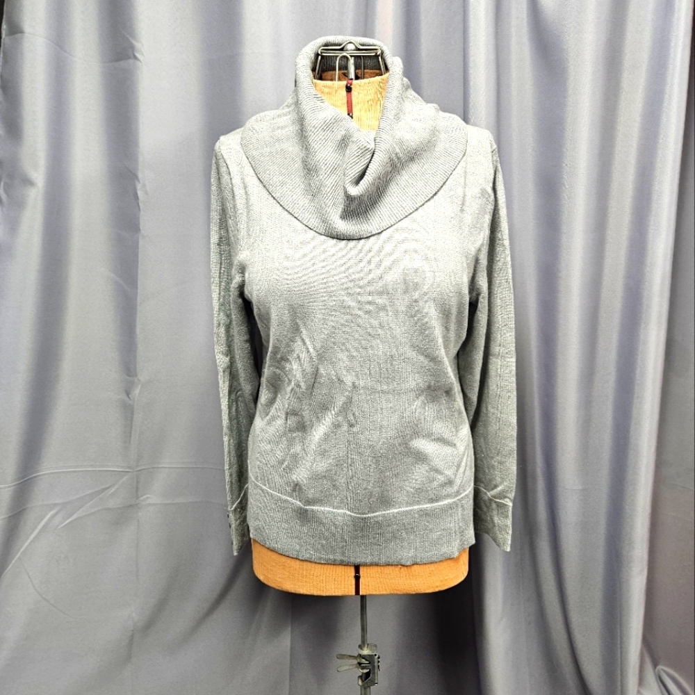 Talbot's Light Grey Shimmery Merino Cowlneck Sweater with Button Cuffs (Large)